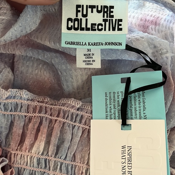 NWT Future Collective Watercolor Long Sleeve Smocked Bodice Top - Picture 7 of 12